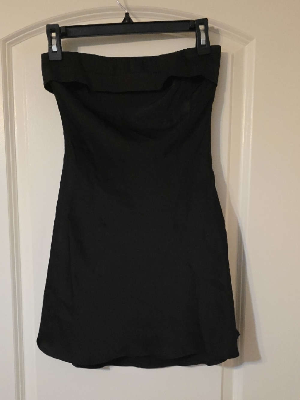 Princess Polly "Phillipa" Black Strapless Satin Bandeau Mini OpenBack Bodycon XS